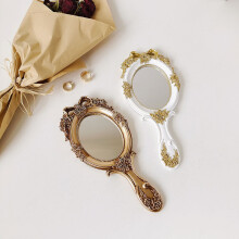 Handle Mirror Holding Hand-held Mirror Oval Hotel Taking Photos Antique Baroque Golden Resin Mirror Home Decor