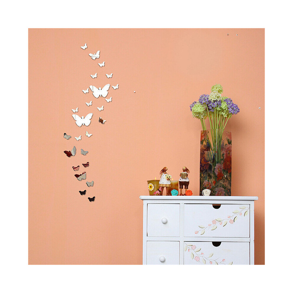 3 Colors Butterfly Frame Wall Clock Mirror Surface Wall Stickers Children Bedroom 3D Diy Wall Decoration Detachable Art Brown