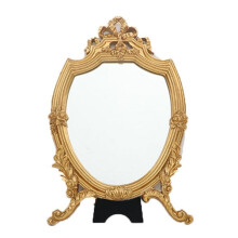 Wall mounted mirror Vintage Carved Embossed desktop Countertop hanging Golden