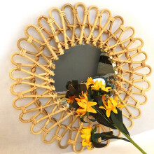 Rattan Round Makeup Mirror Nordic Rattan Bamboo Woven Decorative Mirror Wall Hanging