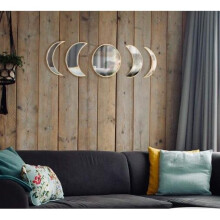 5 PCS Wooden Acrylic Moon Wall Decorative Mirror Moon Cycle Variation Decorative Wall Mirror Creative Bohemian Mirror