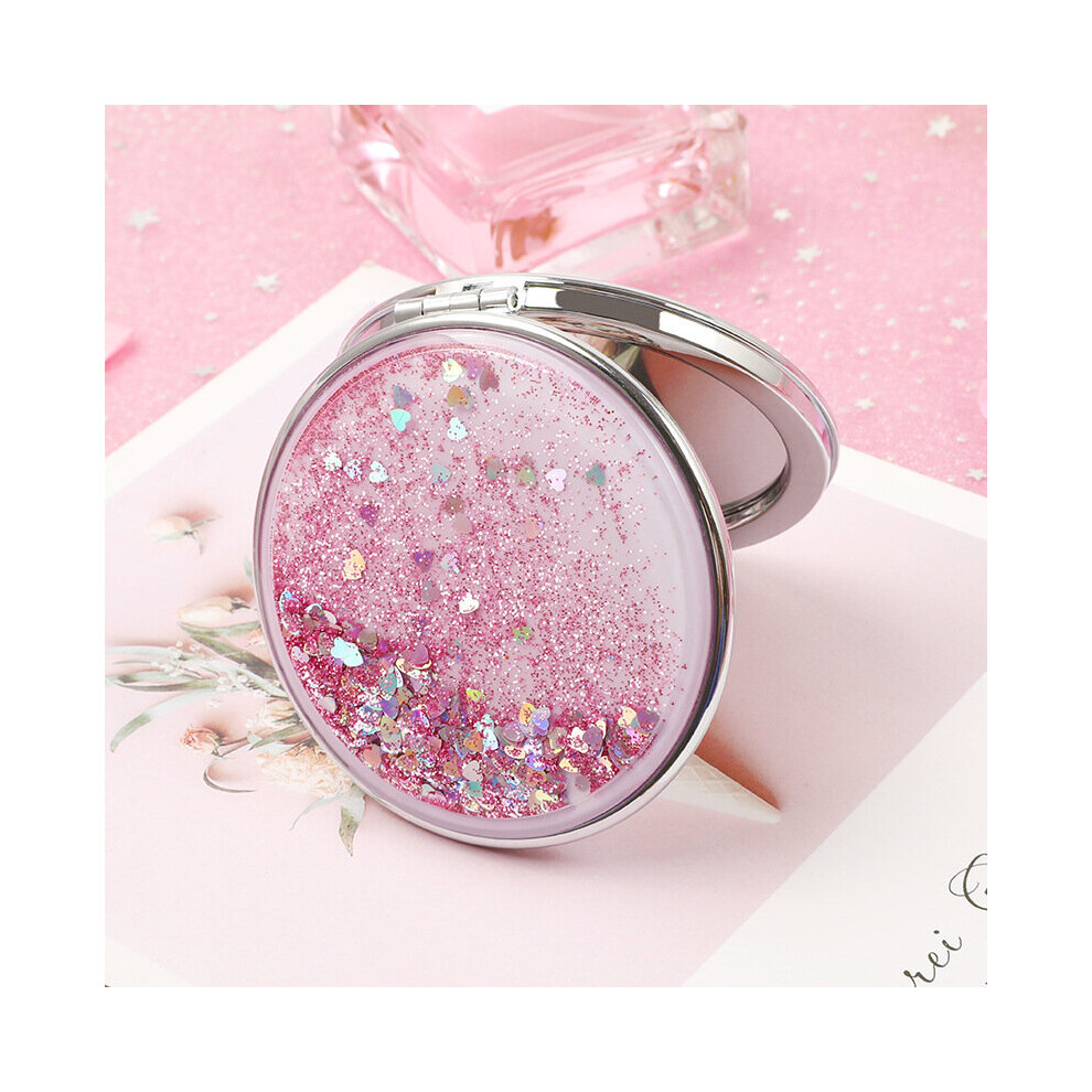 Brown Flowing Sparkling Sand Makeup Mirror Double-Sided Folding Cosmetic Mirror Mini Portable Compact Pocket Hand Mirrors For Girls
