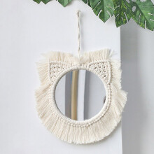 Cat Shape Macrame Mirror Wall Hanging Boho Home Decorative Wall Mirrors For Living Room Decoration Bedroom Baby Nursery Gift