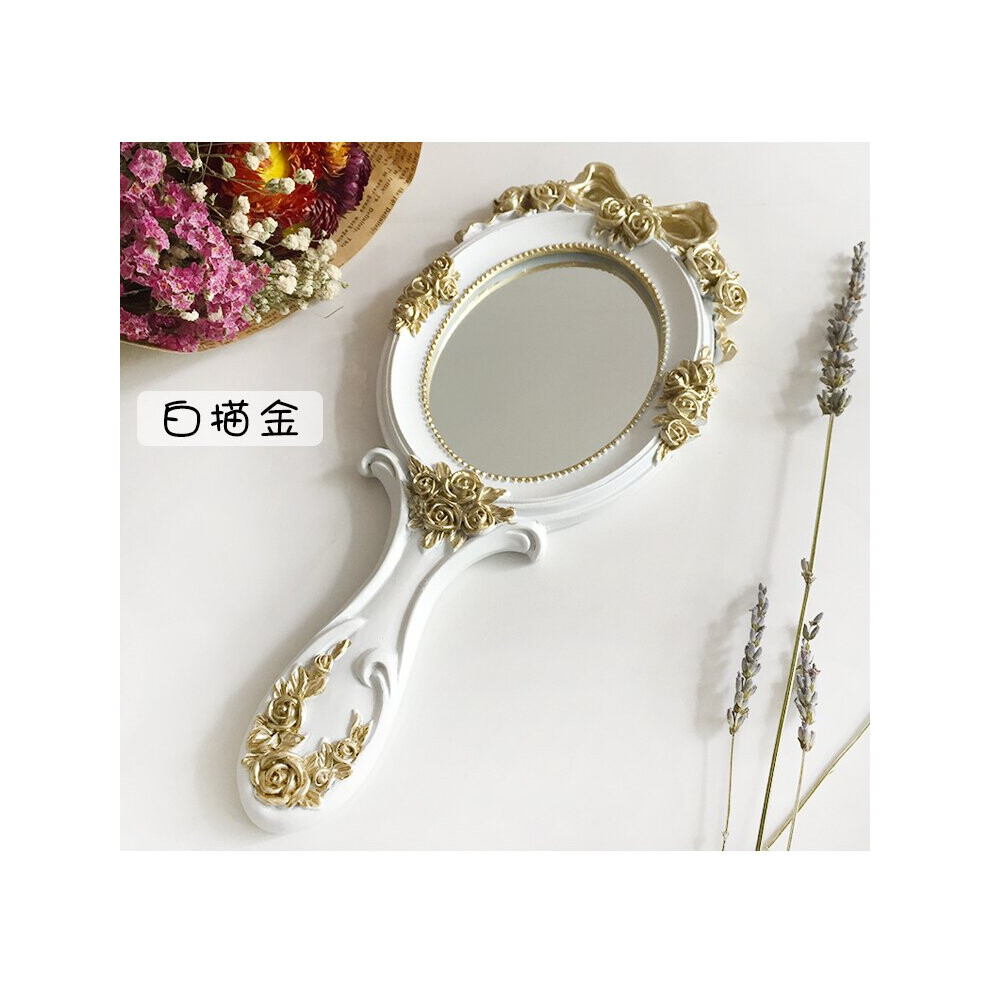 White 1Pc Rectangle Hand Hold Cosmetic Mirror With Handle Makeup Mirror Creative Wooden Vintage Hand Mirrors Makeup Mirror Zm1202