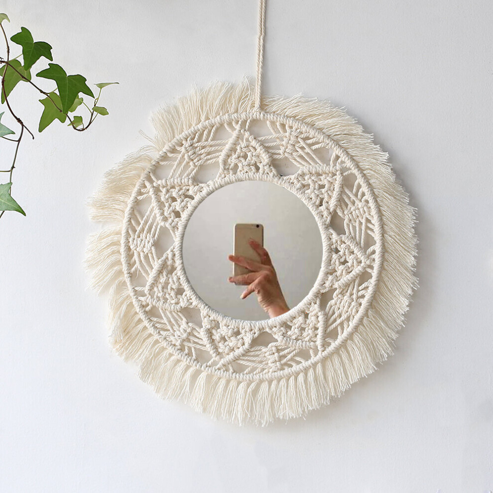 Boho Round Macrame Mirror Makeup Porch Decorative Wall Mirrors Home Decor Living Room Bedroom Christmas Decoration-image-OPC-PCFV2PT-NEW