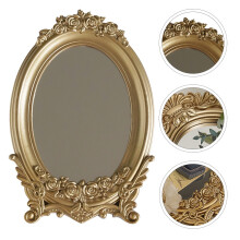 Mirror Vintagestand Decorative Desktray Goldvanity Makeup Mirrors Countertop Tables Antiquedesktop Centerpieces Tabletop Oval