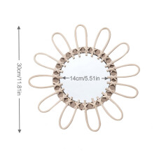 Sun Shape Decorative Mirror Rattan Innovative Art Decoration Round Makeup Mirror Dressing Bathroom Wall Hanging Mirror