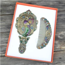 Europe Oval fold Hand mirror peacock decoration mirror metal Portable decortive makeup mirror Beauty mirror for J054