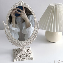 Ins French Retro Carving Flipped Homestay Dormitory Decorated Desktop European Art Makeup Mirror 0.37kg