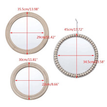G5AB Rattan Round Wall Hanging Mirror Bohemian Macrame Wooden BeadsCircle Makeup Mirror Tapestry Home Bedroom Art Decor