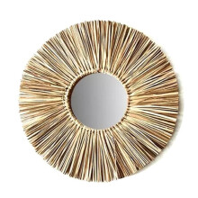 Rattan Plaited Seaweed Art Makeup Mirror Nordic Style Wall Hanging Home Living Room Bedroom Decoration Photography Prop G99A