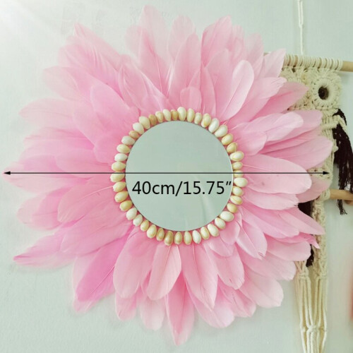 Macrame Feather Glass Wall Mirror Hanging Dressing Makeup Mirrors Decor 2