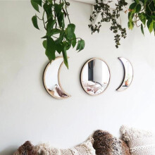 Nordic Wooden Decorative Mirror Moon Phase Round Wall Acrylic Looking Glass Stickers Bedroom DIY Home Decoration Crafts