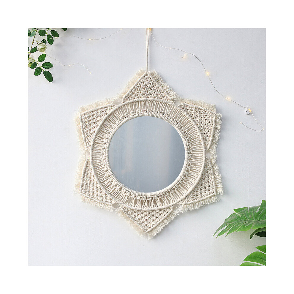 Boho Macrame Wall Hanging Tapestry Bohemian Decor Macrame Tassel Mirror Girls Nursery Room Decoration Ornament Brown