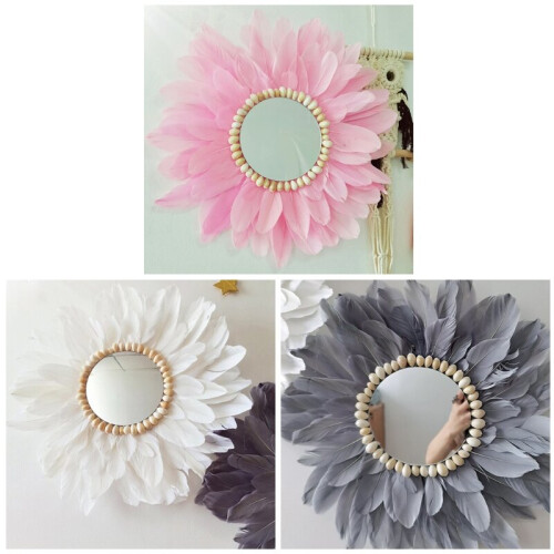 Macrame Feather Glass Wall Mirror Hanging Dressing Makeup Mirrors Decor 1