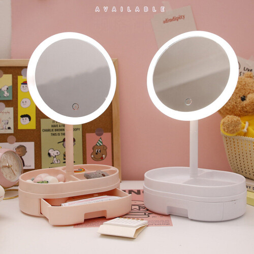 LED Makeup Mirror With Storage Drawer Plastic Tabletop Decoration Mirror With Light Home Decor Mirrors ??????? ? ?????????? 2
