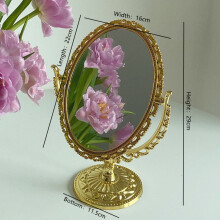 CuteLife Nordic Golden Plastic Oval Decorative Mirror Vintage Standing Dressing Table Mirror Double Sided Make-up Bedroom Mirror