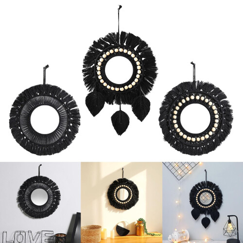 Hanging Wall Mirror Boho Baby Nursery Apartment Macrame Round Mirror Decor 2