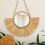 Moroccan Woven Straw Hanging Wall Mirror Boho Macrame Wooden Bead Tapestry Decor 5