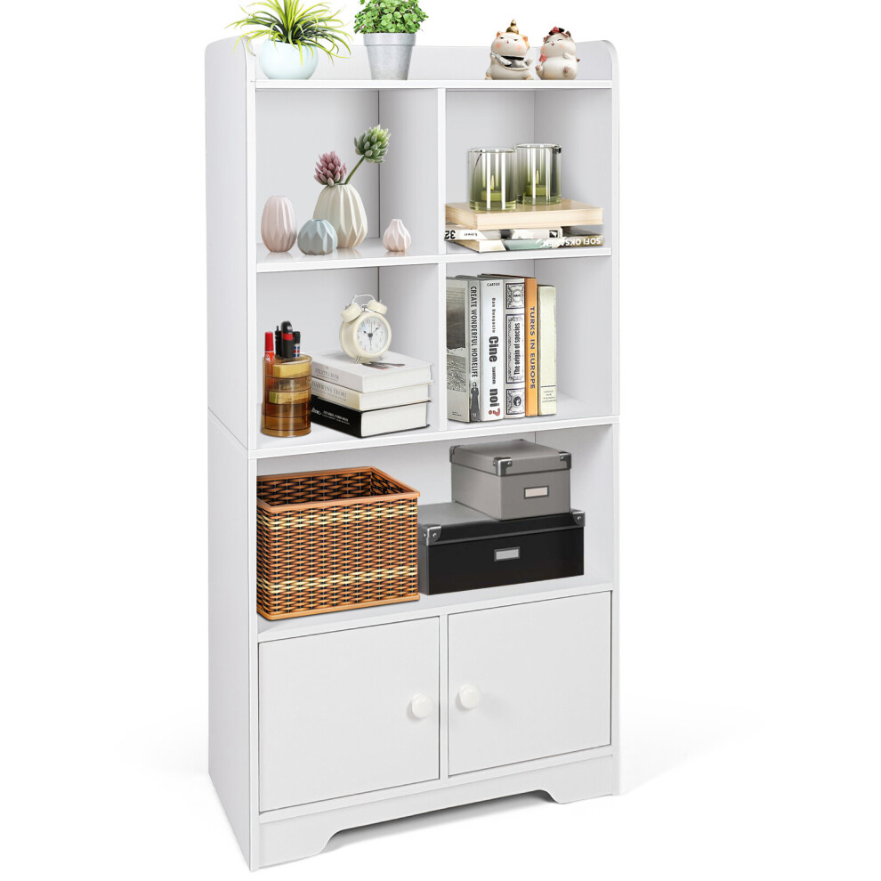 (120cm, White) 4-Tier Freestanding Bookcase w/4 Cubes & 2-Door Cabinet