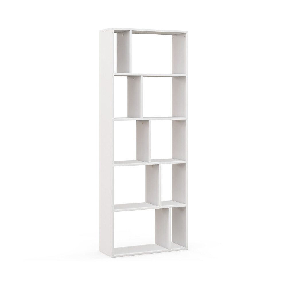 (166cm, White) 5-Tier Freestanding Bookcase Room Divider with 10 Cubes