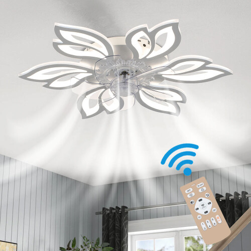 Living And Home Modern White Flower Shape Ceiling Fan Light with Remote Control