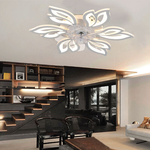 Living And Home Modern White Flower Shape Ceiling Fan Light with Remote Control 1