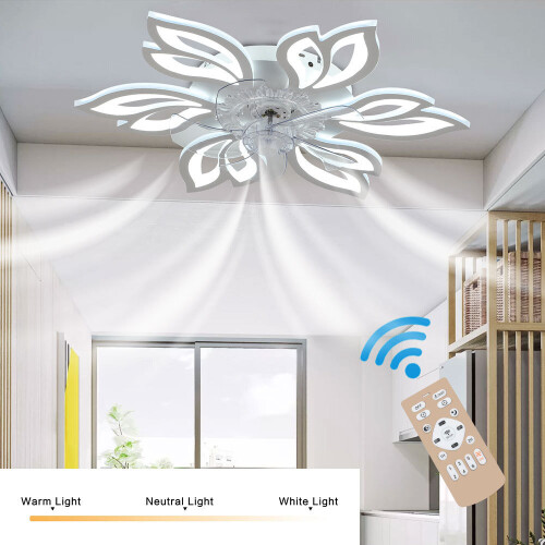 Living And Home Modern White Flower Shape Ceiling Fan Light with Remote Control 2