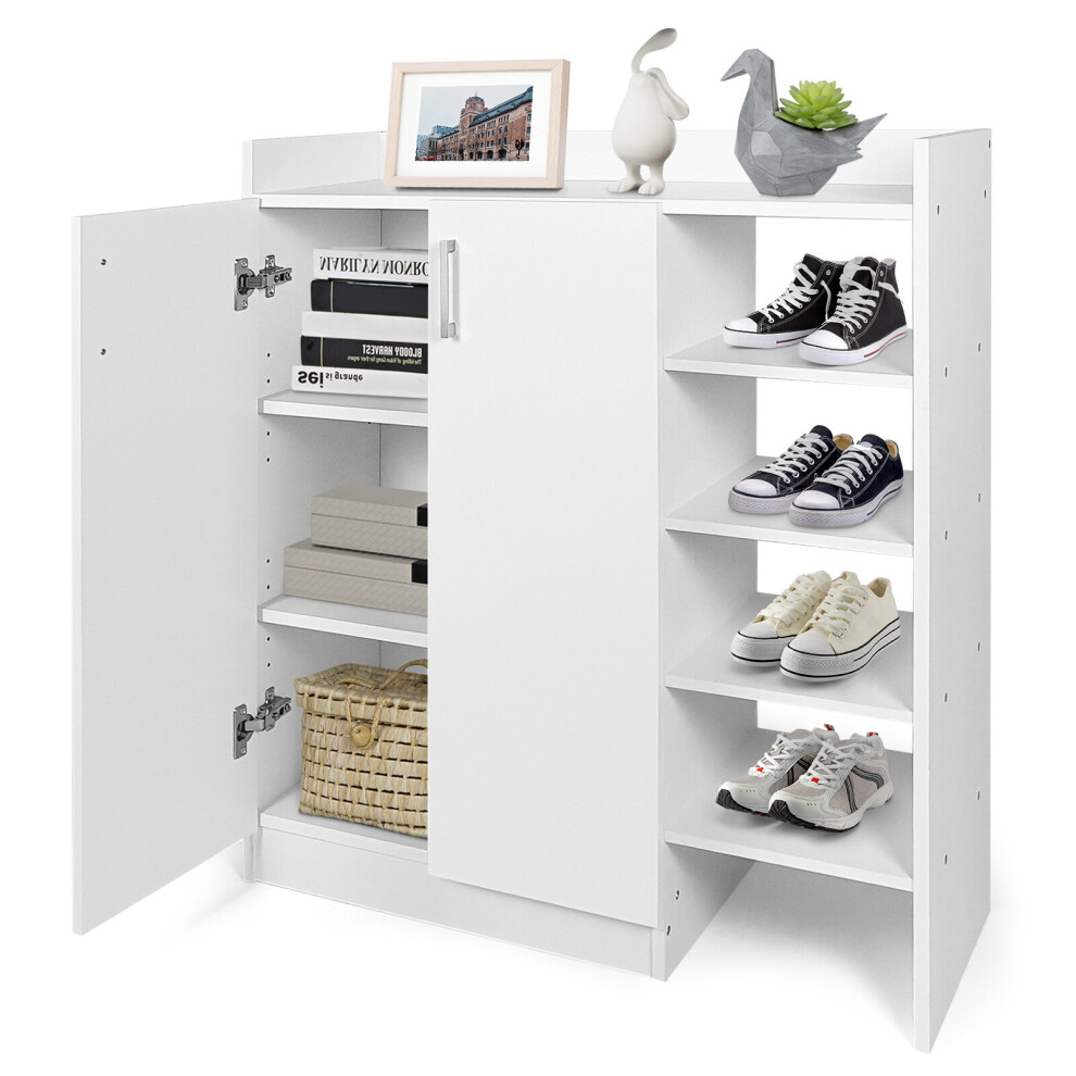 (90cm, White) 2-Door Shoe Cabinet w/Adjustable Shelves 5 Storage Cubes