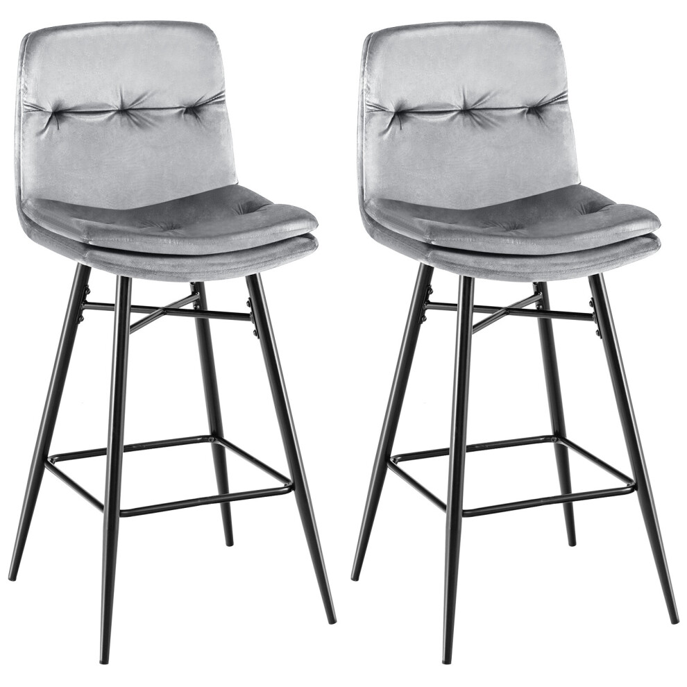 (72cm) Set of 2 Velvet Bar Stool Tufted Back Metal Leg Counter Kitchen