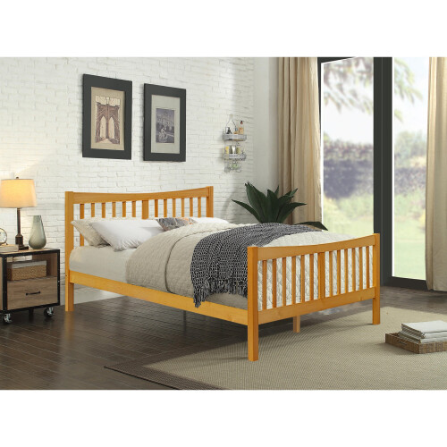 Comfy Living (Caramel, With Lucy Mattress) 4ft6 Solid Wooden Bedframe in Caramel or White
