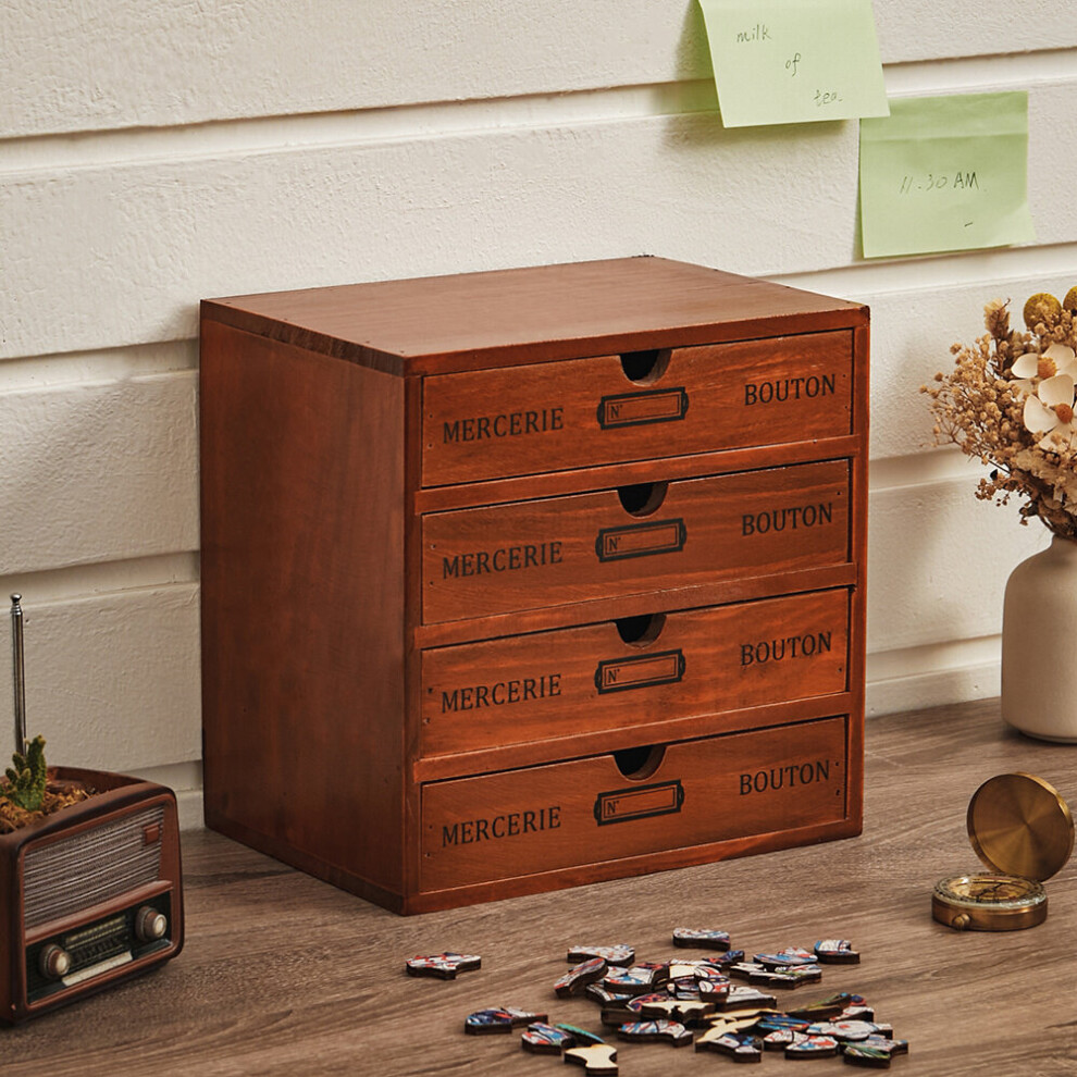 Rustic 4-Drawer Wooden Organizer Box