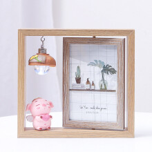 Photo frame creative Nordic photo frame set-up double-sided rotating wooden photo frame with light cartoon pig
