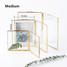 Cutelife Nordic Golden Double Glass Iron Photo Frame Square Home Decoration Wall Picture Frame DIY Art Flower Table Photo Frame