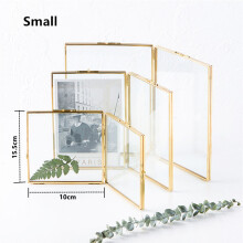 Cutelife Nordic Golden Double Glass Iron Photo Frame Square Home Decoration Wall Picture Frame DIY Art Flower Table Photo Frame