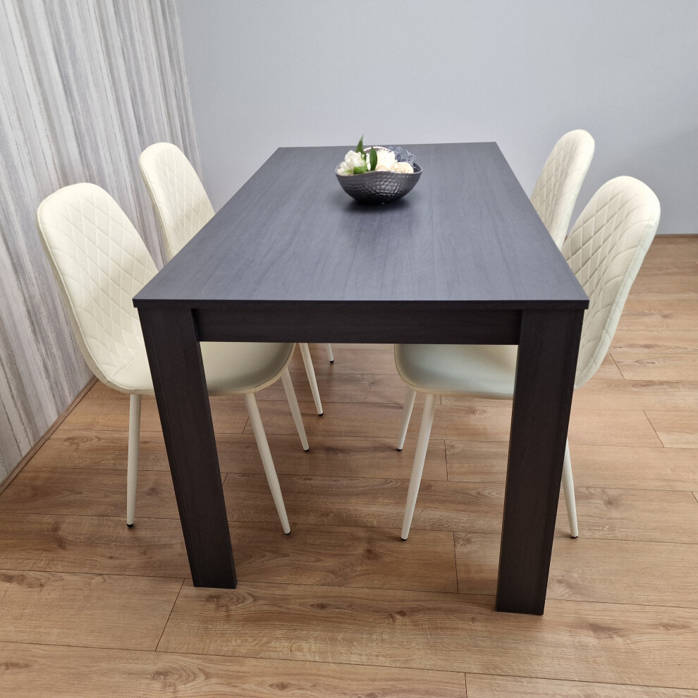 New Kosy Koala Dining Table With Cream Stitched Padded Chairs Dark Table Grey Size 4