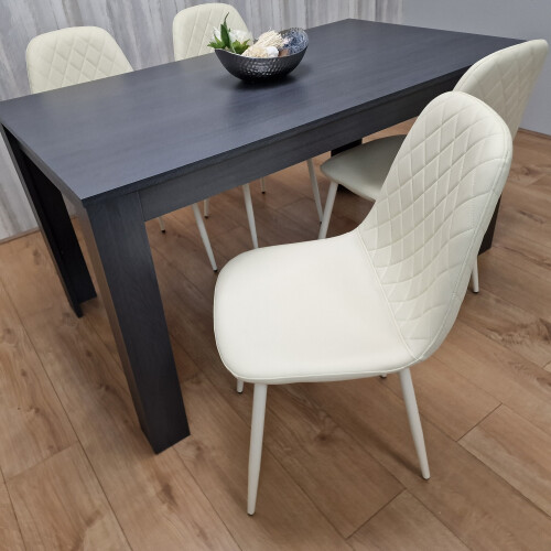 Dining Table with 4 Cream Stitched Padded Chairs Dark Grey Table 2