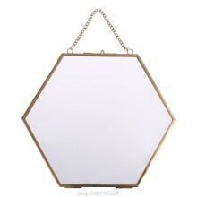 Hexagon Floating Hanging Photo Frame Metal Glass Portrait Picture Plant Specimen Display Holder Double Sided F06 21