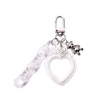 INS Relief Photo Frame With Keychain Heart Square Shaped Photocard Holder Pendant INS Acrylic Love Heart Photo Frame