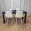 Dining Table with 4 Cream Stitched Padded Chairs Dark Grey Table 8