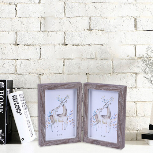 4x6 Inch Wooden Picture Frame Double Rectangular Photo Frame (Light Grey) 2