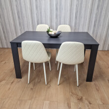 Grey Dining Table and 4 Cream Stitched Chairs Kitchen Dining Table for 4 Dining Room Dining Set