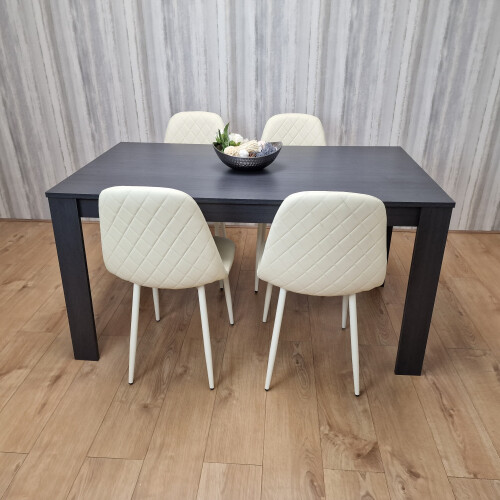 Grey Dining Table and 4 Cream Stitched Chairs Kitchen Dining Table for 4 Dining Room Dining Set