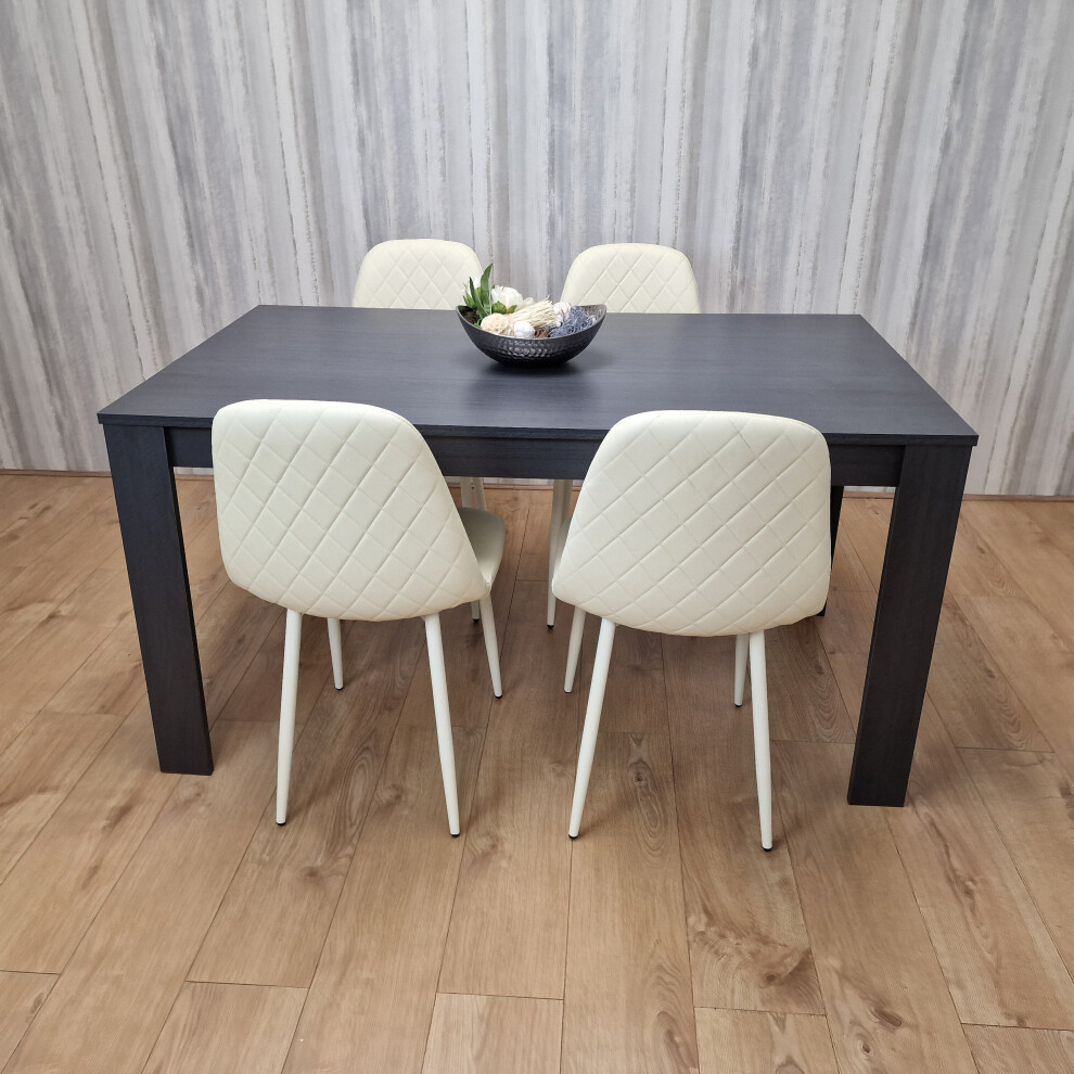 Kosy Koala Grey Dining Table And Cream Stitched Chairs Kitchen Dining Table For Dining Room Dining Set Size 4