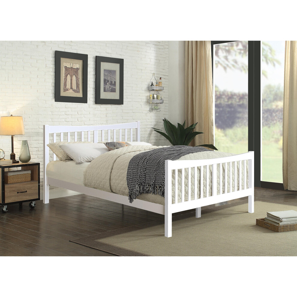 (White, With Stella Mattress) 5ft Solid Wooden Bedframe in Caramel or White