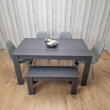 Dark Grey Dining Table with 4 Diamond Stitched Grey Chairs and 1 Bench