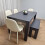 Dining Table Set 4 Grey Dining Table and 4 Diamond Padded Stitched Cream Chairs with 1 Bench 4