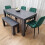 Grey Dining Table and 4 Green Velvet Tufted Chairs with 1 Bench 8
