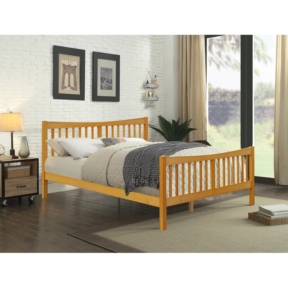 (Caramel, With Stella Mattress) 5ft Solid Wooden Bedframe in Caramel or White