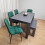 Grey Dining Table and 4 Green Velvet Tufted Chairs with 1 Bench 7